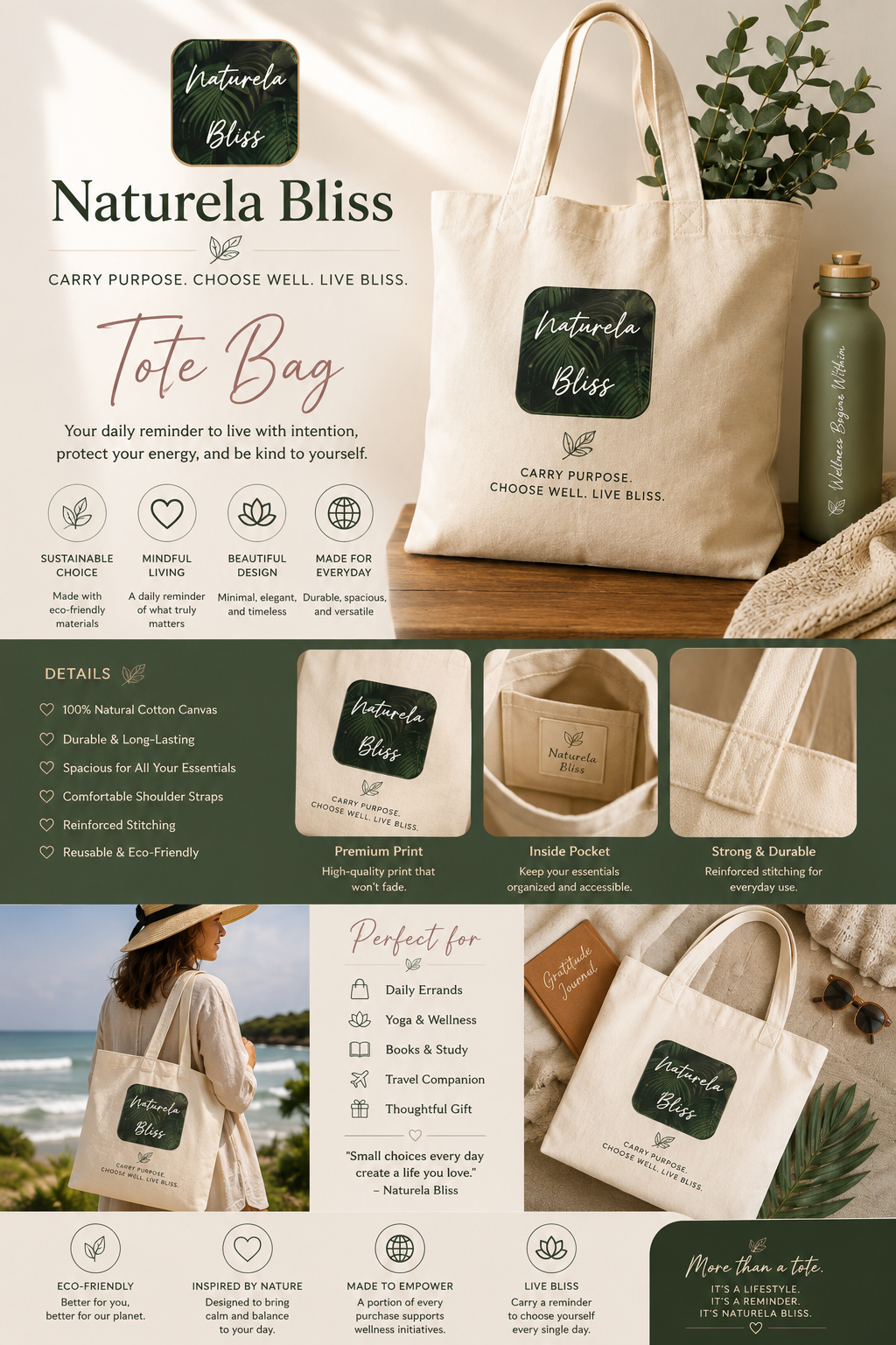 Naturela Bliss Mindful Cotton Tote Bag