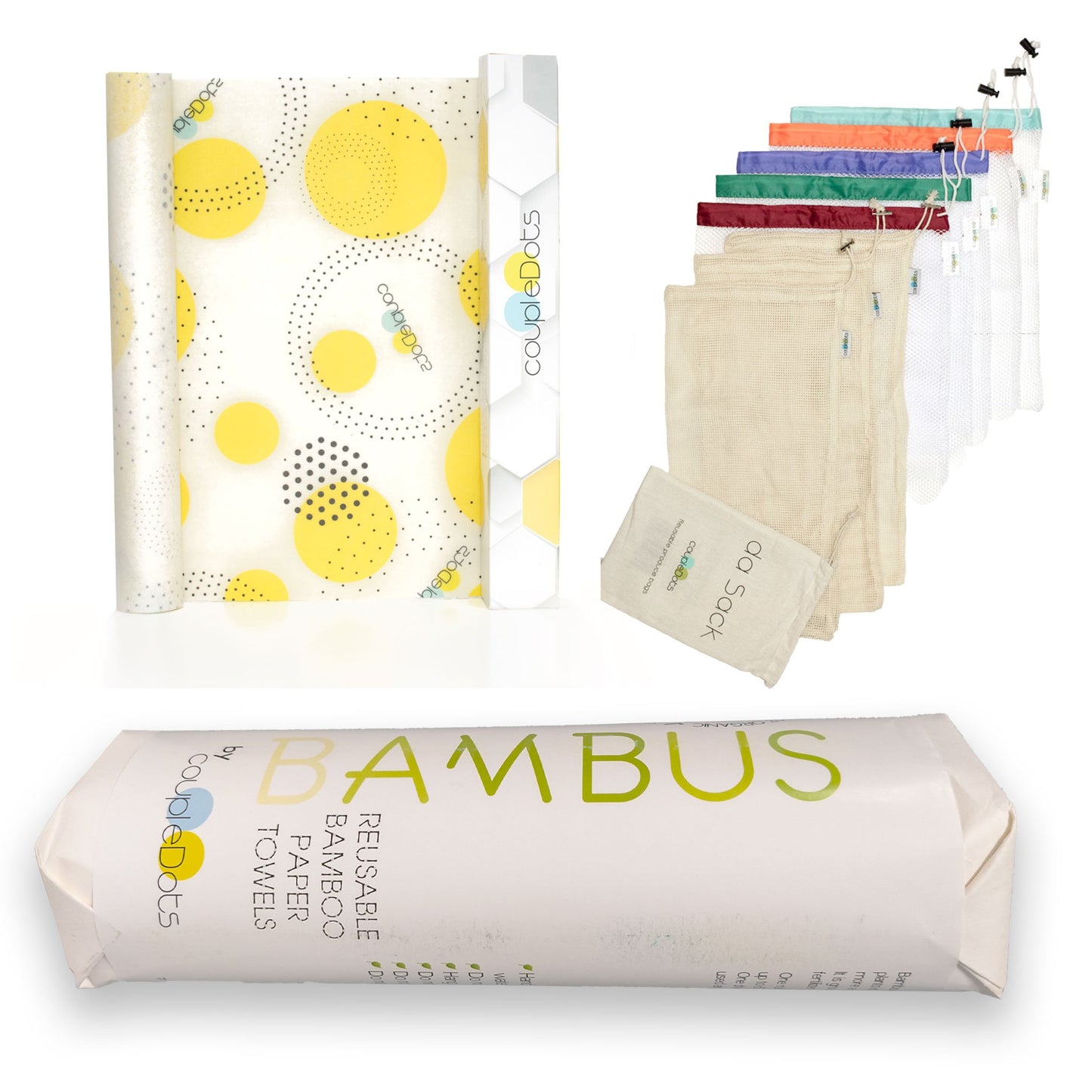 Kitchen Combo - Beeswax Food Wrap roll + Bamboo Paper Towel + Reusable